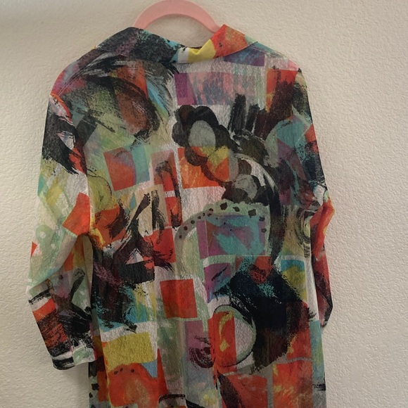 Ali milles Colorful Abstract Button Down Shirt high low 3/4 sleeves - Picture 5 of 6